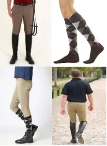 Mens EQUESTRIAN SOCKS KNEE HIGH ARGYLE DIAMOND HORSE RIDING BOOTS SOCKS GOLF - Picture 1 of 9