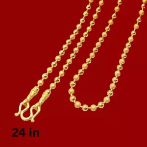 Perlen 22K 23K 24K Thai Baht Gelbgold plattiert 24 Zoll Halskette Schmuck Damen - Bild 1 von 5