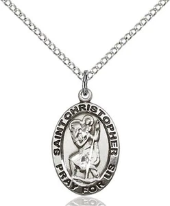 Sterling Silver Saint Christopher Medal Pendant Necklace 18" Chain GiftBox - Picture 1 of 3