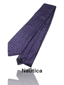 Nautica Silk Necktie, 57" X 3.5", Purple Geometric. OB-2 - Picture 1 of 5