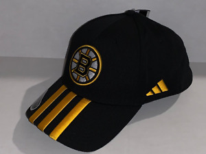NWT Adidas NHL Hockey Boston Bruins 3 Stripe Structured Adjustable Cap Hat Black