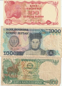 💰 Bank Indonesia – 3 Banknoten – 100, 500 & 1000 Rupiah - Picture 1 of 7