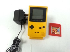 Retro Nintendo Game Boy Colour Yellow Handheld System W/ Pokémon Red Game #706