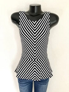 womens CLASSY BLACK stripe Peplum Top versatile Blouse SO FLATTERING! size: 2 - Picture 1 of 5