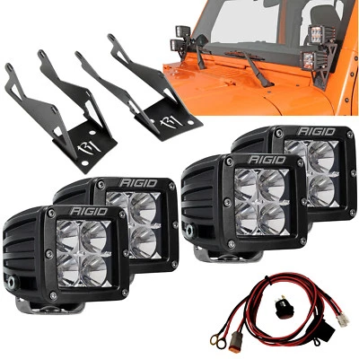 RIGID A-Pillar Mounts Kit & D-Series PRO LED Lights for 07-18 Jeep Wrangler JK  - Image 1 of 4