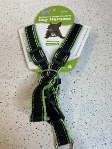 New Fuzzy Friends Reflective Series Comfort Dog Harness Green & Black Medium - Picture 1 of 3