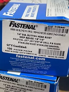 Fastenal Stainless Steel Pop Rivets 1/4" Button Head Quantity 100 New in Box - Picture 1 of 1