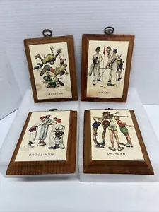 Set Of 4 Wooden Vintage Norman Rockwell Wall Frames Plaques Hanging 7"x 5" - Picture 1 of 5