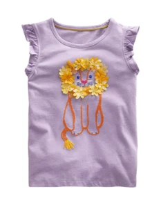 Mini Boden Mädchen Kurzarm besticktes Flatter T-Shirt - Misty Lavender Lion - Bild 1 von 3