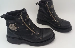 Harley Davidson Black Leather Boots Mens 9.5 #94010 Front Zip Up Biker Boots - Picture 1 of 10