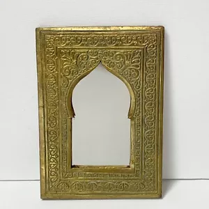 Vintage Mirror Brass Frame Moroccan Gold Wall Handmade Moroccan  4.75” x 6.75” - Picture 1 of 6