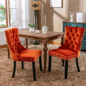 2-Pcs Solid Wood Contemporary Velvet Upholstered Dining Chair with Wood Legs.O - Picture 1 of 15