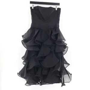 Albert Nipon Silk Organza Ruffle Mini Dress Women 6 Black Whimsigoth Party Event - Picture 1 of 9