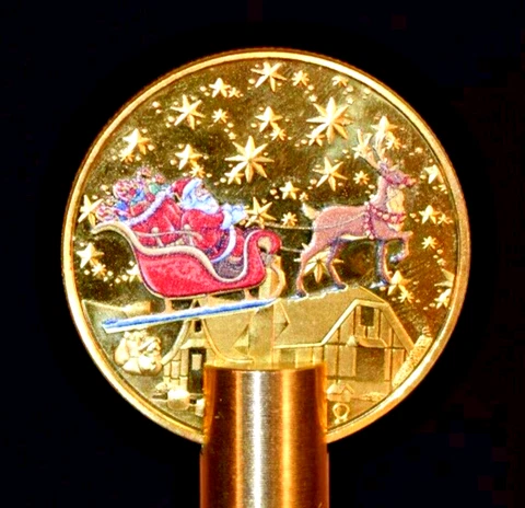 MERRY CHRISTMAS GOLD PLATED COIN LAMP FINIAL Cover