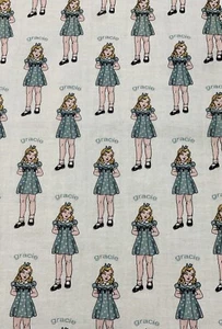 Vintage Aunt Grace Fabric Judie Rothermel Gracie Girl Doll Green Large Remnant - Picture 1 of 12