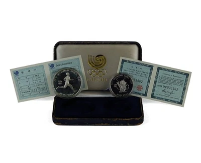 1988 South Korea 5,000 & 10,000 Won Seoul Olympics .925 Silver 2 Coin Set OGP - Image 1 of 4