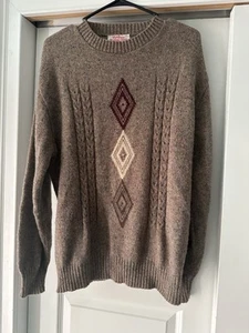 Vintage FALL RIVER KNITTING MILLS CABLE KNIT WOOL FISHERMAN Argyle Sweater XL - Picture 1 of 5