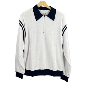 Bogey Boys Sweatshirt White Navy Stripe Terry Quarter Zip Pullover Small New - Picture 1 of 6