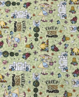 2001 Mary Engelbreit Green Bloom Where You're Planted хлопчатобумажная ткань BTHalf Y #20 - Изображение 1 из 4