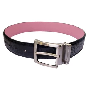 DRUH WOMEN'S *Small* Black w/Pink Lining ?CROCODILE LEATHER 1.5" BELT in VGUC - Picture 1 of 11