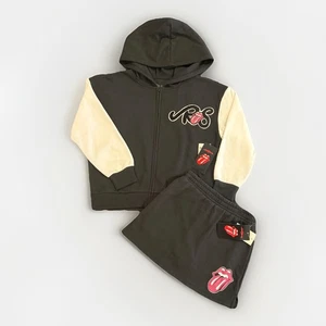 Rolling Stones Jacket Skort 2Pc Outfit Set Girls M 7-8 Black Fleece Hood Zip NEW - Picture 1 of 16