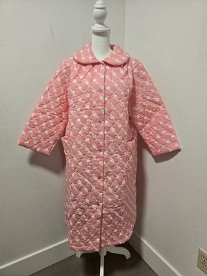 BATA ACOLCHADA HASTA LA RODILLA AÑOS 60/70 DAN-ELLEN ROSA/BLANCO FLORAL 'KODOFILL' NUEVA CON ETIQUETAS Foto 1 de 4