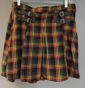Hot Topic Rainbow Plaid Double Buckle Pleated Skirt Size XL - Picture 1 of 5