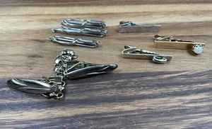 Vintage tie clip bar Lot Pearl  Sweater Scarf Gold Tone Chain Clasp - Picture 1 of 10