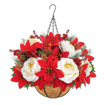Cestas colgantes de Navidad para exteriores, imitación seda roja flor de pascua... Foto 1 de 4
