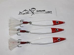 3 - 2 oz Flutter Spoon Lead Fishing Lure Jig Jigging Trolling Slab RED / WHITE - Picture 1 of 6