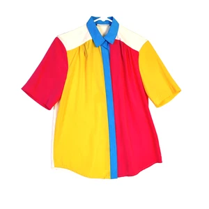 80's 90's Retro Color Block Short Sleeve Button Down Lee Stevens Top Shirt - Picture 1 of 5
