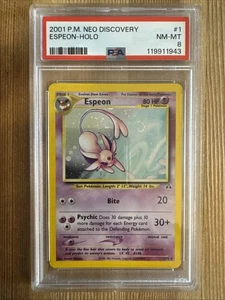 Pokemon Espeon 1/75 - Neo Discovery Unlimited Holo Rare PSA 8 SWIRL - Picture 1 of 3