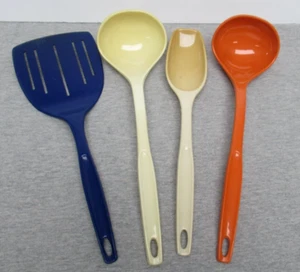 Vintage Foley Nylon Küchenutensilien 4er Set Spatel Löffel blau orange - Bild 1 von 2