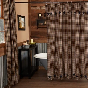 Navy Star Shower Curtain Country Farmhouse Primitive Blue Khaki VHC - Picture 1 of 6