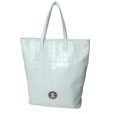 Bolso de Mano ROBERTO CAVALLI Croc Cuero Blanco Repujado Alto Mercado Shopper  Foto 1 de 4