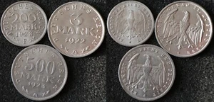 3, 200, 500 Mark 1922/1923 - Mint A,F,A - Lot of 3 Germany Weimar coins - #R322 - Picture 1 of 4