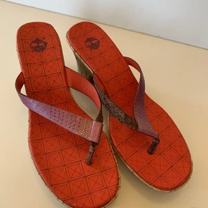 Sz. 8.5 Timberland Womens Heels Kickin Up Sand Pink Archwedge Thong Orange 92390 - Picture 1 of 8