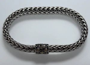 John Hardy 925 Sterling Silver 18K YELLOW GOLD Wheat Bracelet 8" 7.5mm - Picture 1 of 8