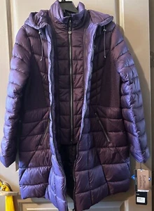 FANTASTIC BERNARDO PURPLE PUFFER COAT PACKABLE REMOVABLE BIB/HOOD SZ. XL, NWT - Picture 1 of 6