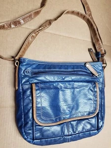 St Johns Bay Crossbody Handbag Blue Faux Leather Purse Shoulder Bag 12"x10"x1.5" - Picture 1 of 7