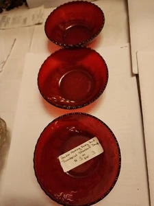 🔥 Vintage Anchor Hocking Baltic Royal Ruby Red Low Sherbet 3 Small Footed Bowl - Picture 1 of 3