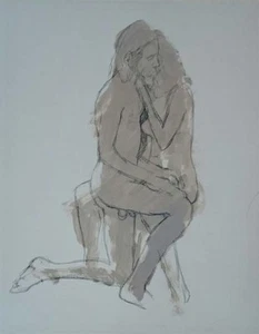 Norio Azuma "Nude Drawing" Oil & Pencil on Paper Embossed Signed - Picture 1 of 1