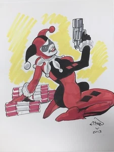 Ethan Van Sciver Original Comic Art Skizze in voller Farbe HARLEY QUINN Pin Up 2013 - Bild 1 von 4