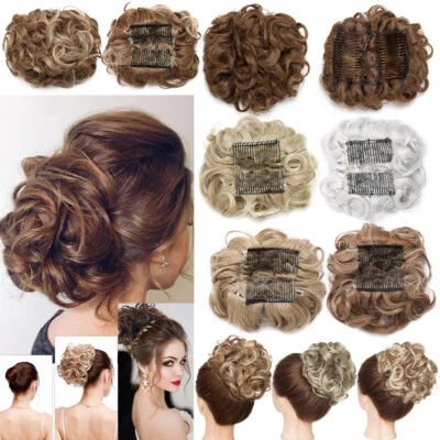 One Piece Hair Curly Chignon Comb Messy Bun False Updo Clip in Hair Extension UK - Image 1 of 4