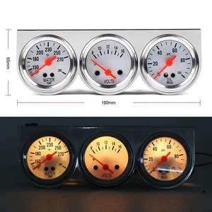 2'' 52mm Mechanical Chrome Triple 3 Gauge Set Oil Pressure Volt Meter Water Temp - Picture 1 of 11