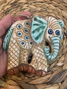 Evil Eye Wall Hanging Decoration Ceramic Art Handmade Elephant Good Luck Charm - Picture 1 of 3