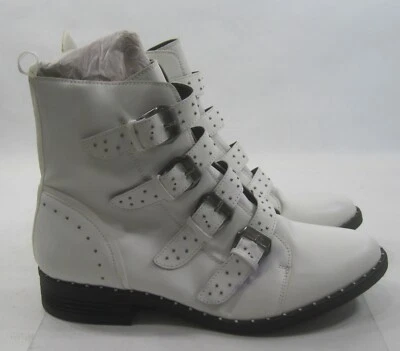 NUEVO BLANCO 1.5" BLOQUE HEBILLA FRONTAL CORREA TACHUELAS Botines MUJERES Talla 10 Foto 1 de 4