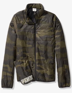 VICTORIA'S SECRET PINK PACKABLE PUFFER JACKET EARTY CAMO MEDIUM NEW M CAMOFLAGE - Picture 1 of 3