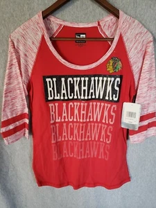Camiseta Chicago Blackhawks para mujer New Era manga 3/4 talla mediana M roja - Imagen 1 de 4