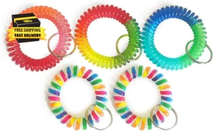 Wrist Coil Wrist Keychain Colorful Stretch Key Chain for Gym, Pool, ID Badge 5Pc - Picture 1 of 7